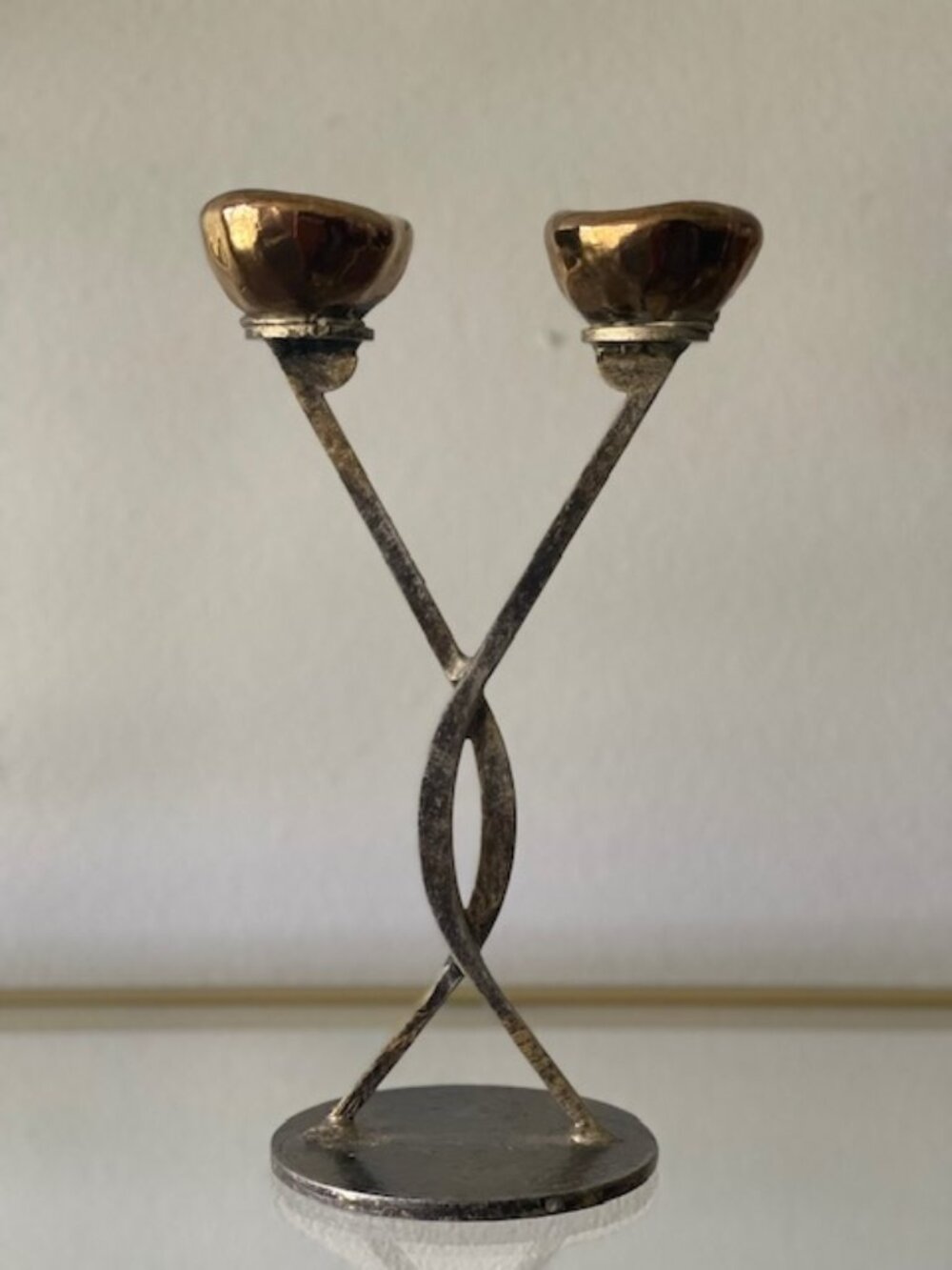 Vintage Israeli Brutalist Double Candlestick Holder